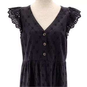 LOFT Eyelet Black V-neck Sleeveless Short Mini Dress Womens 8T